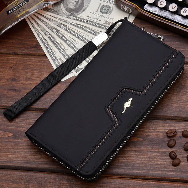Black C - New Men Leather Wallet High Quality Zipper Wallets Men Long Purse Male Clutch Phone Bag Wristlet Coin Purse Card Holder MWS184