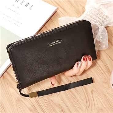 new black - Female Wallet PU Leather Long Purse Black/pink/blue/green/gray Famous Brand Designer Wallet Women 2019 Quality Female Purse