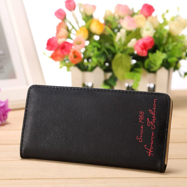 Black - Minimalist Designer Slim Long Bifold Women Wallet Female Clutch Leather Brand Coin Purse Ladies Card Holder Money Dollar Cuzdan