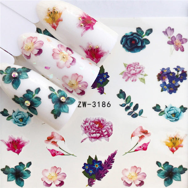 YZW-3186 - YZWLE Flower Series  Nail Art Water Transfer Stickers Full Wraps Deer/Lavender Nail Tips DIY