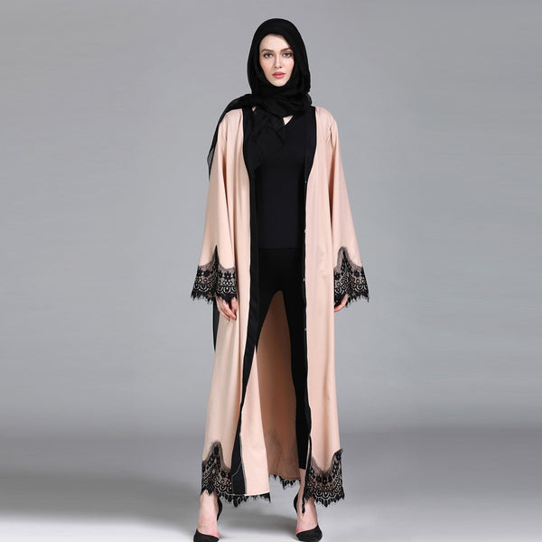 [variant_title] - Abaya Femme Lace Kimono Kaftan Robe Islam Muslim Hijab Dress Abayas Caftan Marocain Qatar Oman Turkey Elbise Ramadan Clothing
