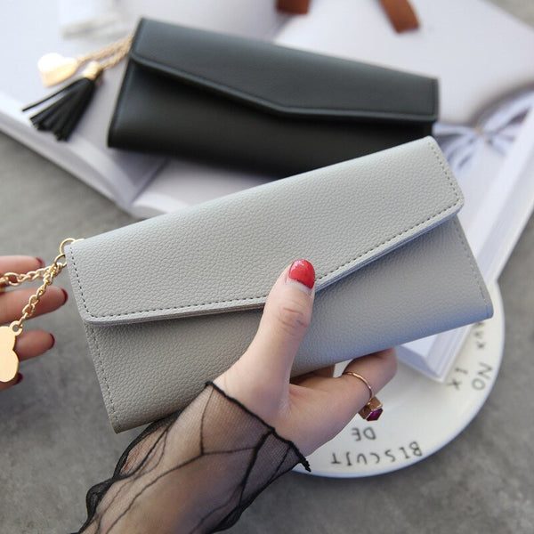 [variant_title] - 2019 Fashion Womens Wallets Simple Zipper Purses Black White Gray Red Long Section Clutch Wallet Soft PU Leather Money Bag