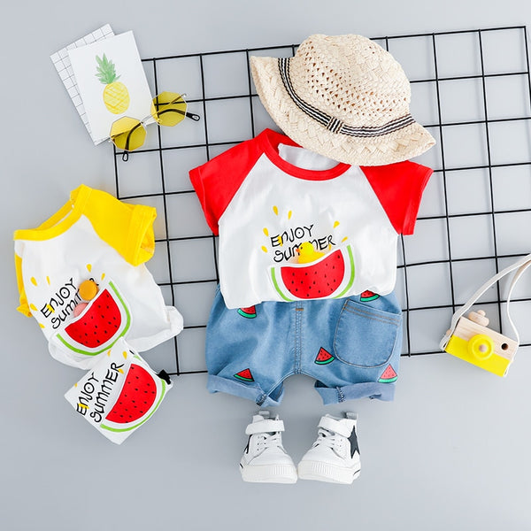 [variant_title] - HYLKIDHUOSE 2019 Summer Infant Clothes Suits Baby Girls Boys Clothing Sets Watermelon T Shirt Shorts Kids Children Costume