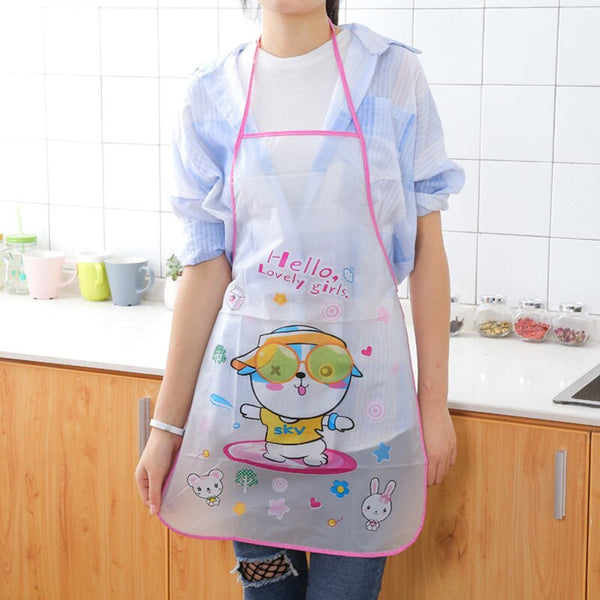 White - Cartoon Apron Kit Bib Apron Cartoon Long Sleeveless  Waterproof Kitchen Aprons For Men And Women