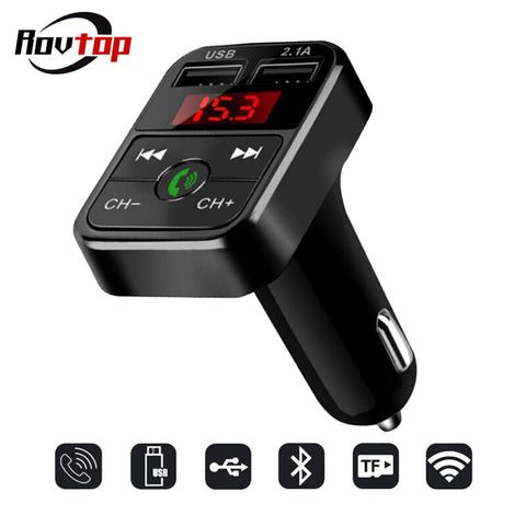 [variant_title] - Rovtop Handsfree Wireless Bluetooth Car  Kit FM Transmitter TF Card LCD MP3 Player Dual USB 2.1A Car Charger Phone Charger