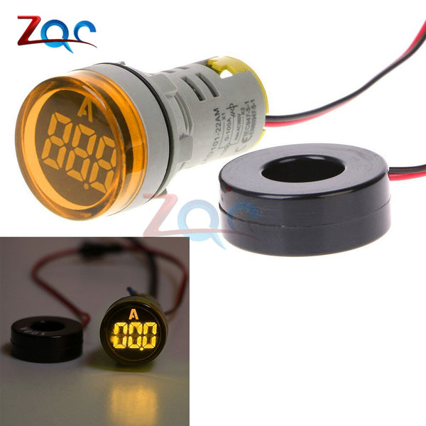 Yellow - AC220V 0-100A 22mm Digital Display Ammeter Ampermeter Monitor Current Indicator Signal Light Tester Measuring Ampere Meter 220V