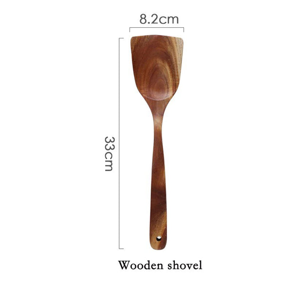 03 - Thailand teak Natural Wood Craft Tableware Spoon Ladle Long Rice Soup Skimmer Cooking Spoons Scoop Handmade Kitchen Tool Set