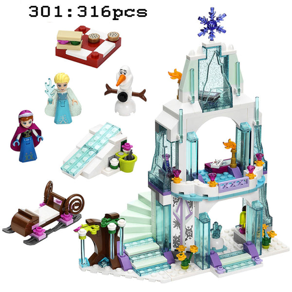 [variant_title] - Elsa Ice Castle Princess Anna Ariel Building Blocks Compatible legoingly friend for girl Little Mermaid Figures Educational Toys