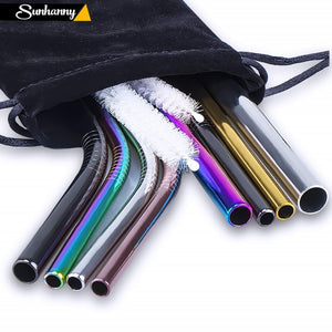 [variant_title] - 2/4/8Pcs Colorful Reusable Drinking Straw High Quality 304 Stainless Steel Metal Straw with Cleaner Brush For Mugs 20/30oz