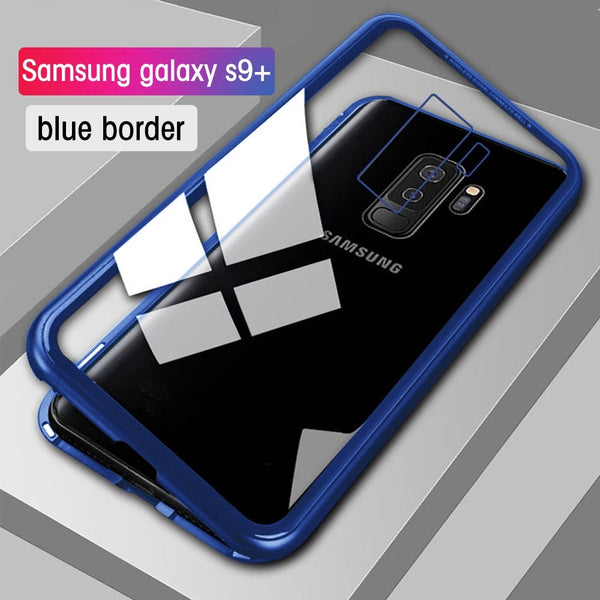 Transparent Blue / For Samsung Note 8 - Eqvvol Magnetic Adsorption Metal Case For Samsung Galaxy S9 S8 Plus S7 Edge Tempered Glass Back Magnet Cover For Note 8 9 Cases
