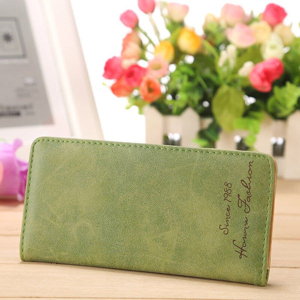 Green - Minimalist Designer Slim Long Bifold Women Wallet Female Clutch Leather Brand Coin Purse Ladies Card Holder Money Dollar Cuzdan