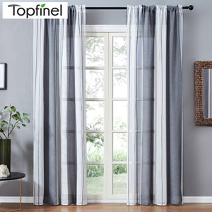 [variant_title] - Topfinel Gray Semi Voile Sheer Curtains Drapes for Bedroom Kitchen Living Room Stripe Gradient Home Decortive Tulle on Windows