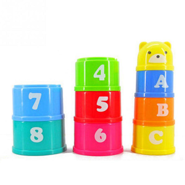 [variant_title] - 9pcs/set Excellent Kids Intelligence Toys For Children Educational Toy Building Block Figures Letters Stacking Cup Kids Gift (9pcs random colors)