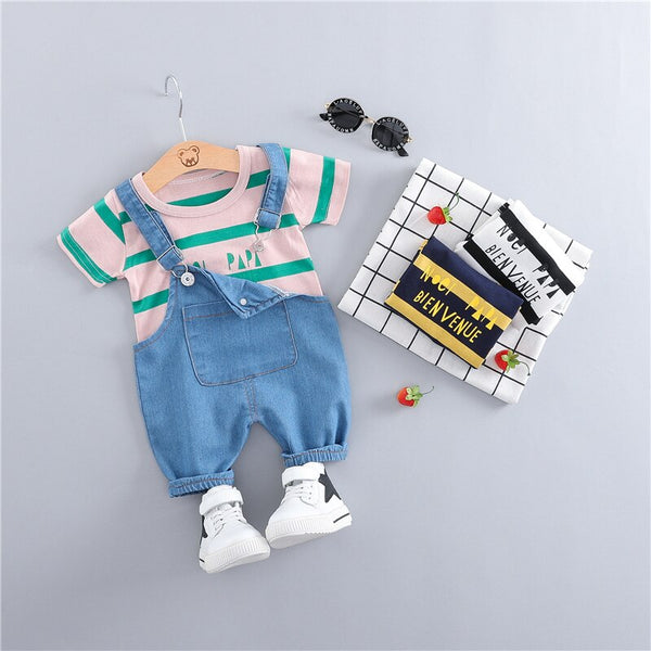 Pink / 12M - HYLKIDHUOSE 2019 Summer Baby Girls Boys Clothing Sets Toddler Infant Clothes Suits T Shirt Strap Shorts Kids Children Costume