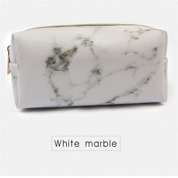 White - 1PC Empty Marbling PU Brush Bag Portable Marble Cosmetic Handbag Pouch Beauty Make Up Brush Holder Bag Organizer Pouch Pocket