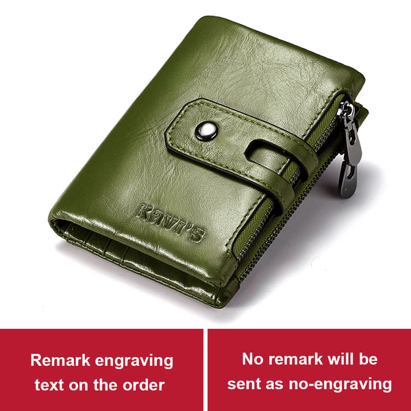 Green M - KAVIS Free Engraving Name Genuine Leather Wallet Men PORTFOLIO Gift Male Cudan Portomonee Perse Coin Purse Pocket Money Bag