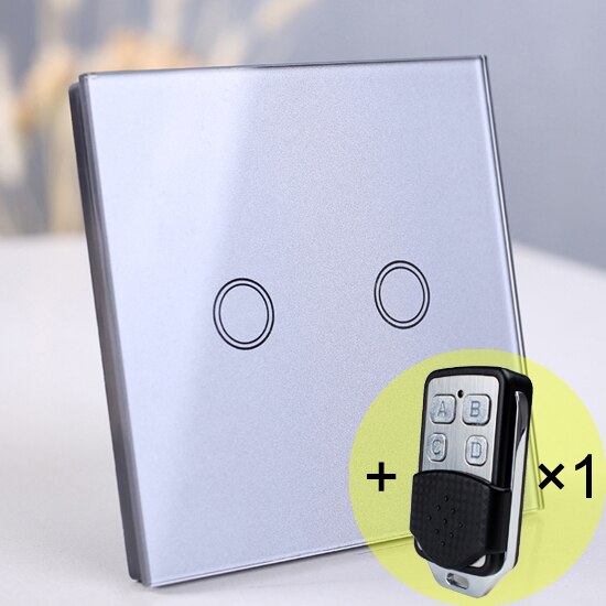 2 gang Gray Remote - Wireless Wall Light switch touch EU Standard Smart light Switch, 130-240V 1234 Gang Glass Panel Remote Control Touch wall Switch