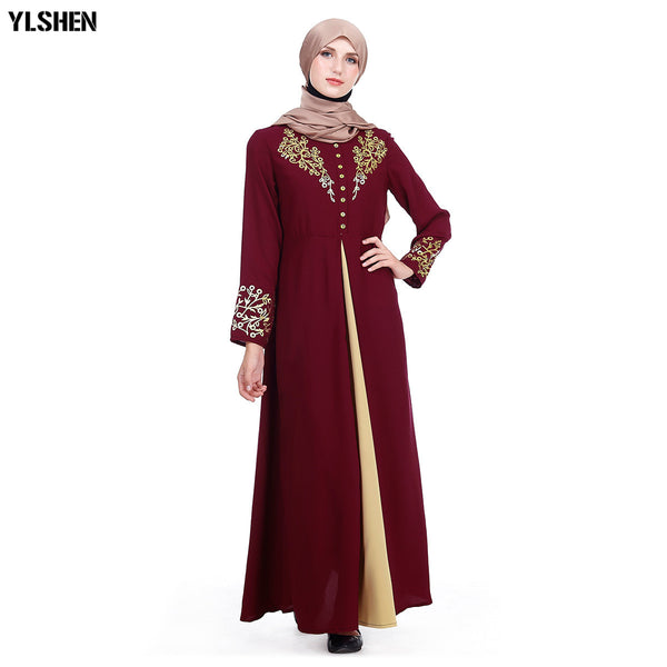 Red / L - Plus Size Muslim Abaya Dubai Women Maxi Dresses Ramadan Moslim Prayer Robe Hijab Dress Kaftan Islamic Turkey Islamic Clothing