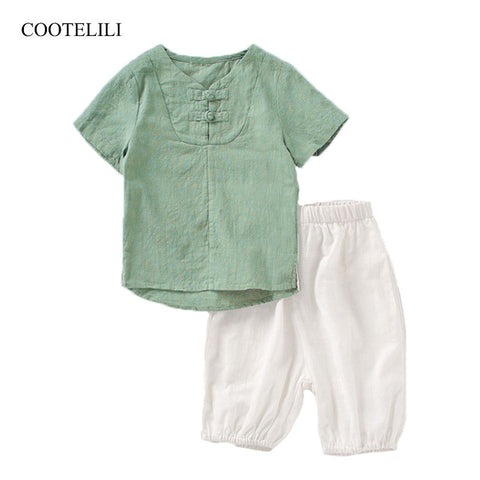 [variant_title] - COOTELILI  Cotton Linen Boys Clothes Set Summer Kids Boys Clothing Set  T shirts + Shorts Toddler Boys Summer Clothing Sets