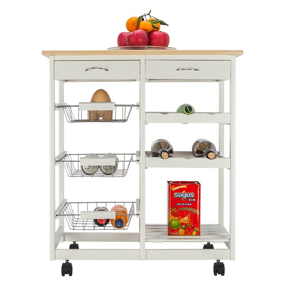 [variant_title] - Simple fashion Kitchen cart Moveable Kitchen Cart with Two Drawers and Two Wine Racks & Three Baskets Home furniture