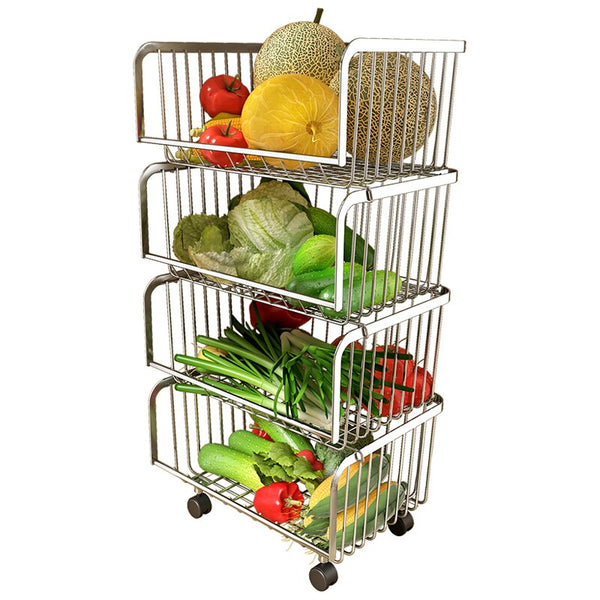 [variant_title] - Louis Fashion Cart 304 Stainless Steel Kitchen Vegetable Fruit Basket Rack Floor Multi Layer Fruits and Vegetables