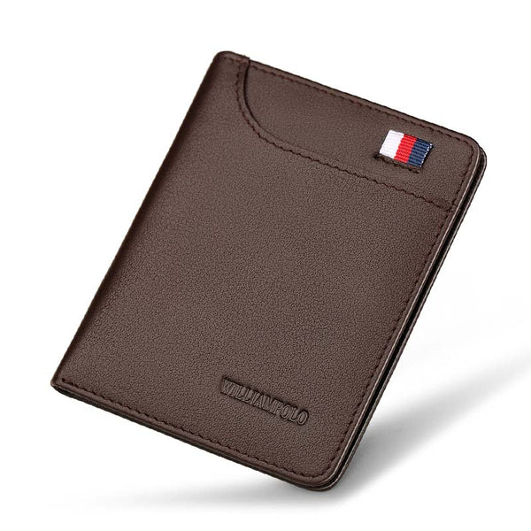 Brown - WILLIAMPOLO Mens Wallet Slim Business Card Credit Card Card Holder Purse Real Cowhide Men Fashion Casual Mini Card Bag Bifolds