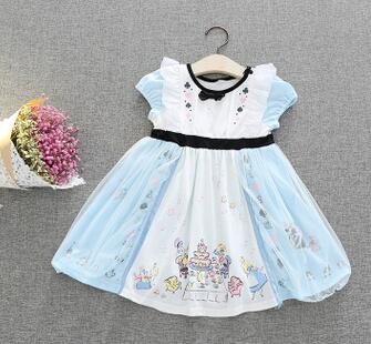 Sky Blue / 2T - Princess Snow White Pattern Dress Children's Day Fairy Tutu Mini Dress Kids Fancy Party Dress Costume Character Dress Cloth