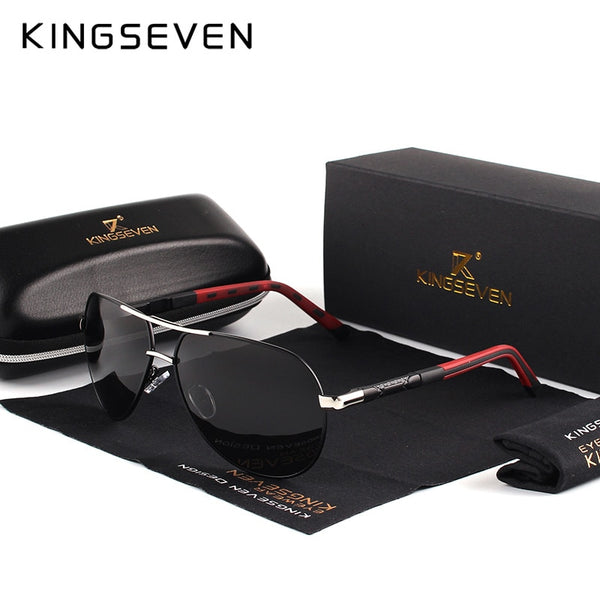 Silver Black - KINGSEVEN Men Vintage Aluminum Polarized Sunglasses Classic Brand Sun glasses Coating Lens Driving Shades For Men/Wome