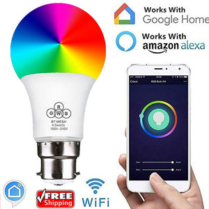 [variant_title] - B22 Smart Remote Bluetooth Magic RGB LED Light Bulb 16 Color Change Dimmable Smart WIFI UK Plug Socket for Alexa Google Home