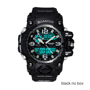 black no box - Men Sports Watches BOAMIGO Brand Digital LED Orange Shock Swim Quartz Rubber Wristwatches Waterproof Clock Relogio Masculino