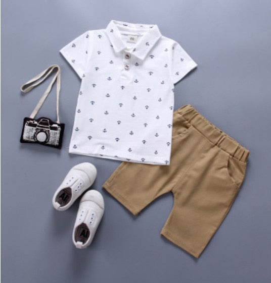 [variant_title] - Hot Small or Toddler Baby Clothing Sets  Short Sleeve Anchor Printing T-shirt+ Shorts Little Gentlemen Fashion 2pcs Sets Retail