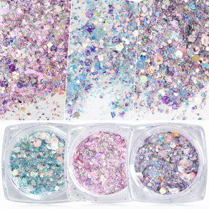[variant_title] - 1 Box Nail Mermaid Glitter Flakes Sparkly 3D Hexagon Colorful Sequins Spangles Polish Manicure Nails Art Decorations TRDJ01-12