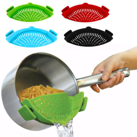 [variant_title] - Silicone Colanders Kitchen Clip On Pot Strainer Drainer For Draining Liquid Univers Draining Pasta Vegetable Tool DropShipping