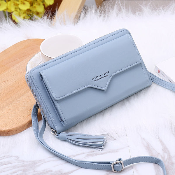 Blue - Phone Bag Women Wallets Leather Shoulder Bag Long Culutch Fashion Large Capacity Card Holder Female Zipper Wallet Slim Purse