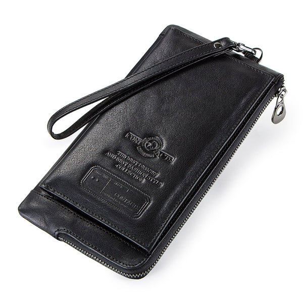 Black - 2019 Men Wallet Clutch Genuine Leather Brand Rfid  Wallet Male Organizer Cell Phone Clutch Bag Long Coin Purse Free Engrave