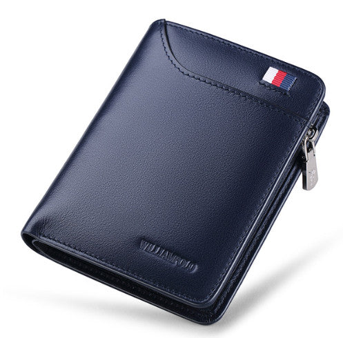 Blue - Brand  Genuine Leather Men Wallet with Card Holder Man Luxury Short Wallet Purse Zipper Wallets Casual Standard Wallets pl293
