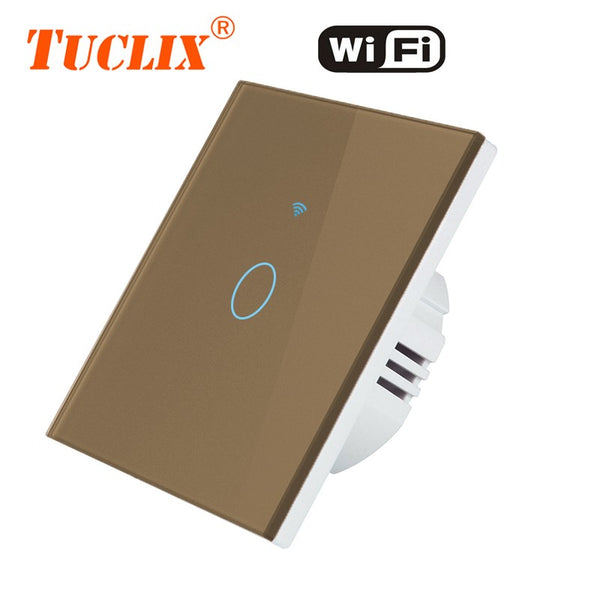 EU-WiFi-01 Coffee / 1-Gang - TUCLIX EU WiFi APP Switch 1/2/3 Gang 110-240v Wall Light Touch Screen Switch,Crystal Glass Switch Panel