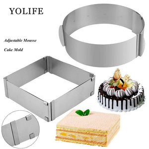 [variant_title] - Adjustable Mousse Ring 3D Round & Square Cake Molds Stainless Steel Baking Moulds Cake Decorating Tools