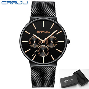 black - reloj hombre 2019 CRRJU Top Brand Luxury Men Watches Waterproof Ultra Thin Date Wrist Watch Male Mesh Strap Casual Quartz Clock