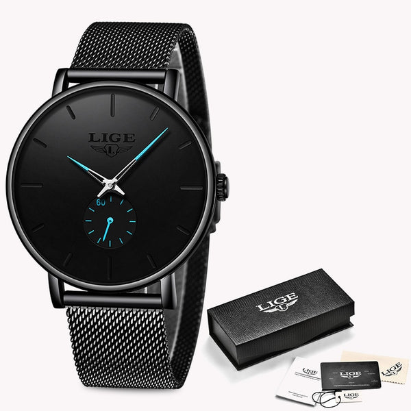 Black blue - LIGE 2019 New Fashion Sports Mens Watches Top Brand Luxury Waterproof Simple Ultra-Thin Watch Men Quartz Clock Relogio Masculino