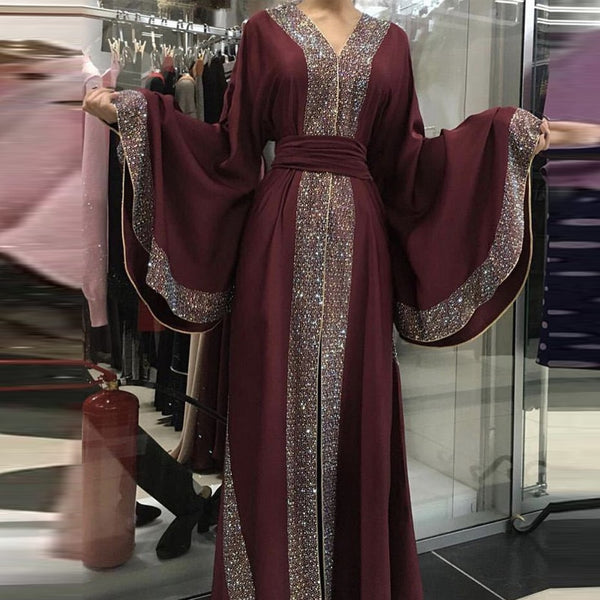 [variant_title] - Red Diamonds Muslim Abaya Kimono Arabe Kaftan Dubai Hijab Dress Turkey Caftan Islamic Clothing Abayas For Women Ramadan Robe