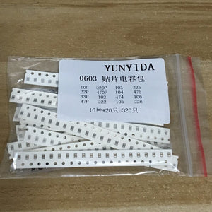 Default Title - Free shipping 0603 SMD Capacitor assorted kit ,16values*20pcs=320pcs 10PF-22UF Samples kit