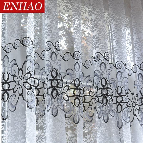 [variant_title] - ENHAO Floral Modern Sheer Tulle Curtains for Living Room Bedroom Kitchen Voile Sheer Curtains for Window Tulle Curtains Drapes