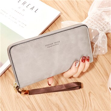 new light gray - Female Wallet PU Leather Long Purse Black/pink/blue/green/gray Famous Brand Designer Wallet Women 2019 Quality Female Purse