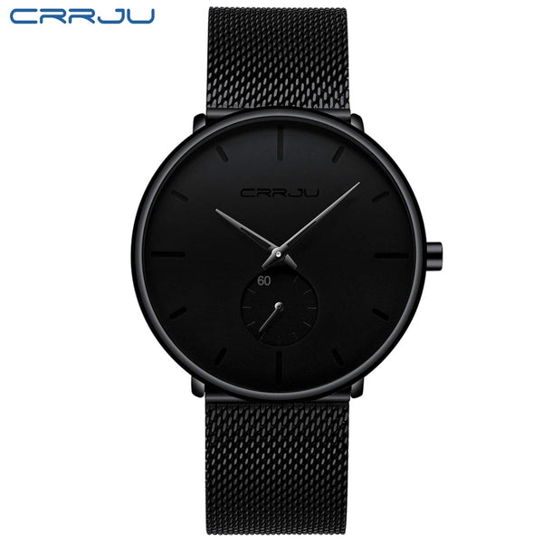 black black - Crrju Fashion Mens Watches Top Brand Luxury Quartz Watch Men Casual Slim Mesh Steel Waterproof Sport Watch Relogio Masculino