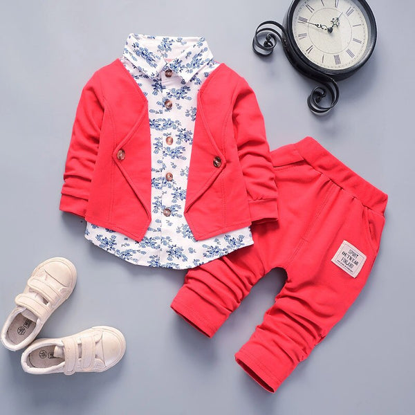 red color / 12M - Toddler boys Clothes Outfits cotton Clothing set 2pcs gentleman Wear Little child For 1 2 3 4 Years size infant suit outerwear