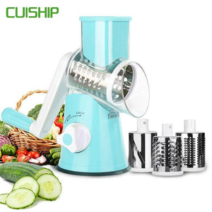 [variant_title] - CUISHIP Vegetable Cutter Round Mandoline Slicer Potato Carrot Grater Slicer with 3 Stainless Steel Chopper Blades Kitchen Tool