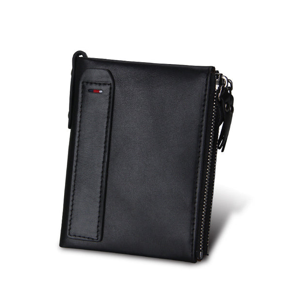 Black - 100% Genuine Leather Men Wallet Small Zipper Pocket Men Wallets Portomonee Male Short Coin Purse Brand Perse Carteira For Rfid