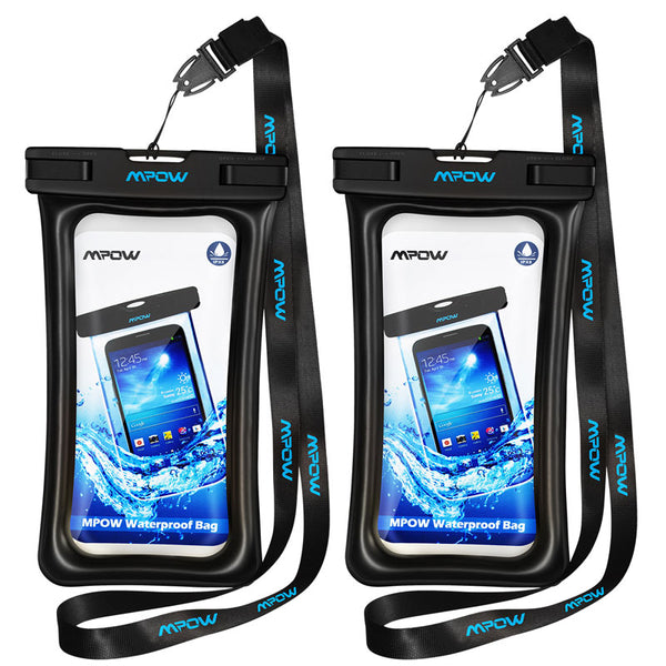 2pcs All Black - Mpow IPX8 Waterproof Bag Case Universal 6.5 inch Mobile Phone Bag Swim Case Take Photo Under water For iPhone Xs Samsung Huawei