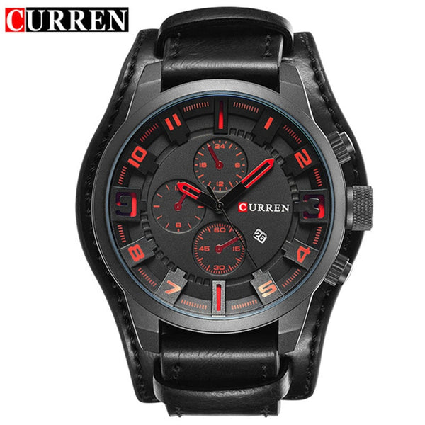 black red - Curren 8225 Army Military Quartz Mens Watches Top Brand Luxury Leather Men Watch Casual Sport Male Clock Watch Relogio Masculino